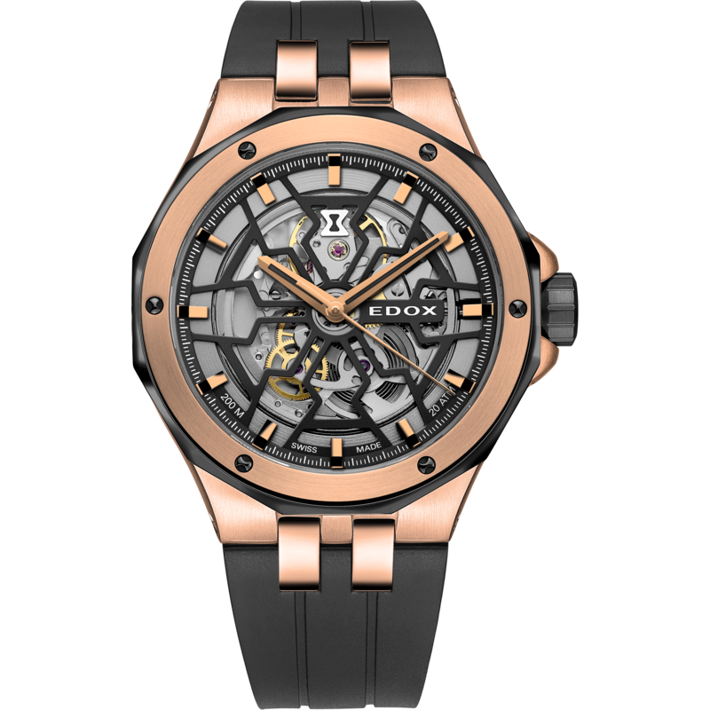 Edox Delfin the original mecano automatic 85303 357RN NRN en or rose et bracelet noir.