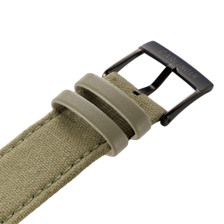 Bracelet toile kaki Montre Carlingue Military 01 Acier grisé et vert kaki