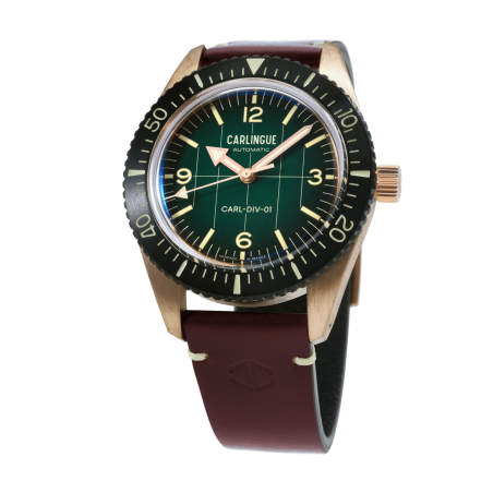Montre de plongée Française en bronze avec lunette tournante unidirectionnelle en acier inoxydable 316L.