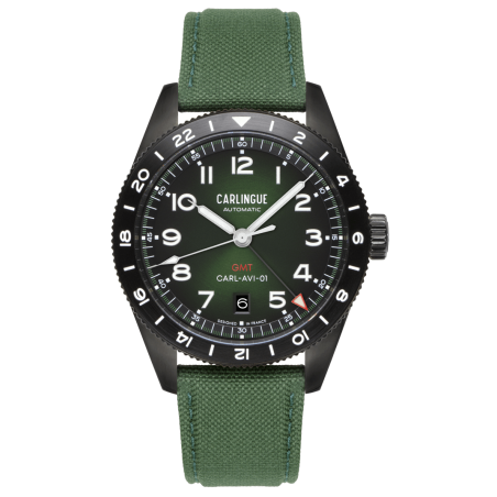Montre automatique française Carlingue Aviation 01  Noir & Vert CT-002-A "Nylon"