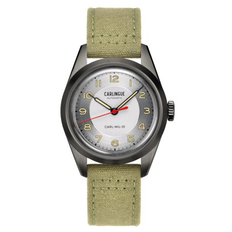 Montre automatique française Military 01 Acier grisé & Vert kaki CT-003-A "Toile"