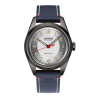 Montre Française Carlingue Military 01 Acier griséCT-003-A et son bracelet en cuir bleu.