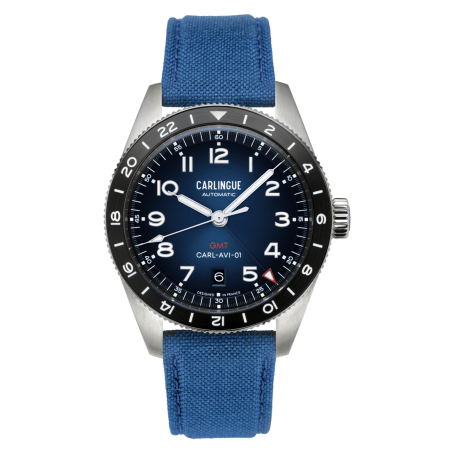 Carlingue Aviation 01 Bleu CT-002-C en acier et bracelet en Nylon bleu.