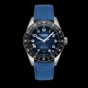 Montre de voyage bleue avec date à 6h et lunette tournante bi-directionelle en acier 316L et super luminova.