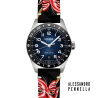 Carlingue Aviation 01 CT-002-C avec cadran bleu et bracelet en cuir décoration Diavolo Tatoo.