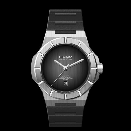 Montre sport chic suisse automatique avec cadran noir dégradé et brossé.
