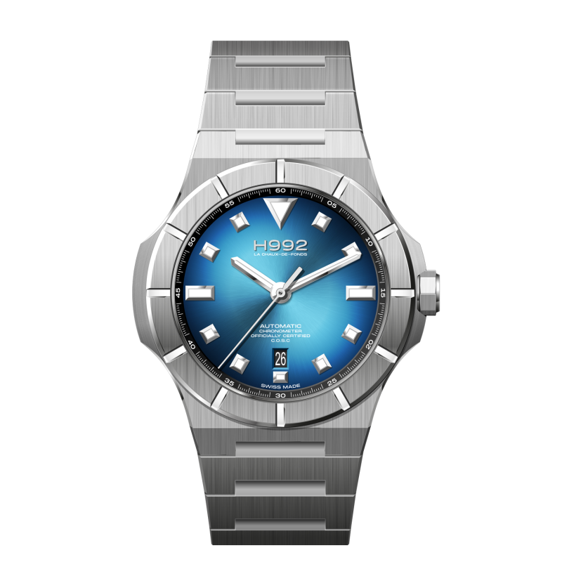 Montre de sport automatique Suisse la H992 H4 Celestial Blue tout acier.