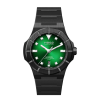 Montre suisse H992 H4 Green, boîtier et bracelet acier recouvert de DLC noir, cadran vert soleillé et date à 6h.