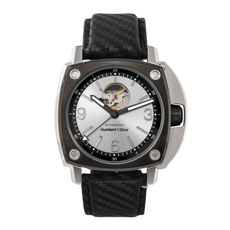 Montre automatique Humbert-Droz HD1 Acier marque horlogère française et son cadran coeur ouvert gris argent