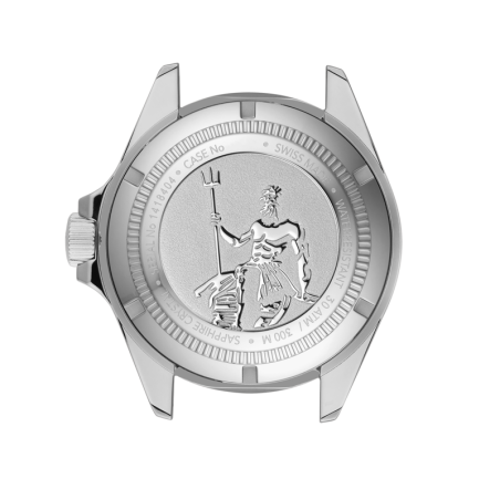 Fond de boîte gravé Neptune, calibre Edox 808 basé sur le mouvement La Joux-Perret G100.